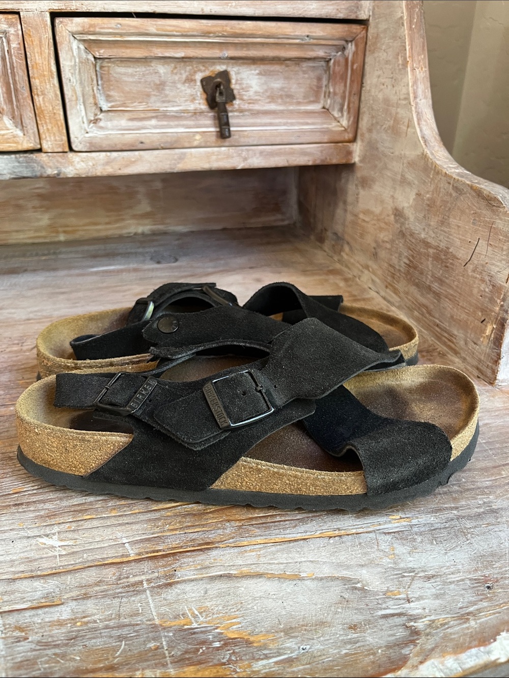 š¤ Birkenstock Tulum Sandals Black Suede Size 38 Neutral Classic